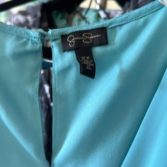 Jessica Simpson Teal Peplum Blouse Wrap style with snap and button at neck - Picture 2 of 4